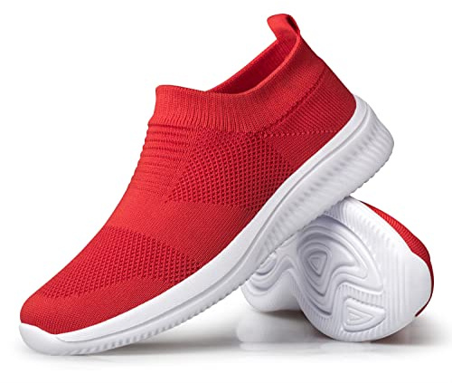 vibdiv Zapatos Planos Caminar Mujer Zapatillas Casual Zapatos Diarios sin Cordones Ligeros Cómodos Rojo 38