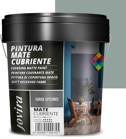JOVIRA PINTURAS Pintura Mate Cubriente | 24 colores | Pintura interior-exterior con excelente poder cubriente. (15 Litros, Gris otoño)