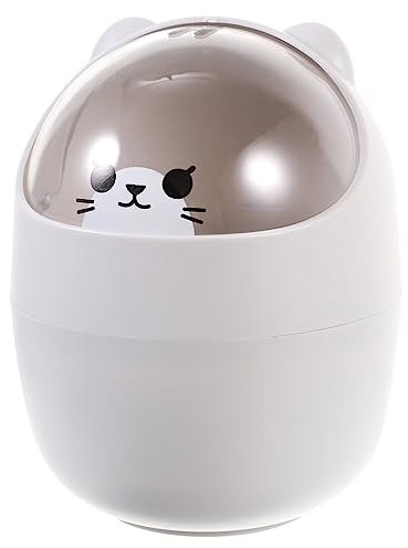VOSAREA Mini Mülleimer mit Deckel, Tisch Mülleimer, Cartoon Katzen Büro Tischmülleimer mit Deckel, Schreibtisch Papierkorb Mini Mülleimer für Büro Wohnzimmer, Grau