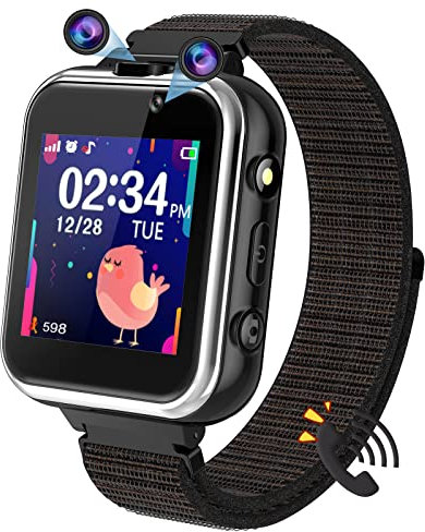 PTHTECHUS Reloj Inteligente Niños, Pantalla táctil Kids Smartwatch con Llamadas Juegos Cámara Modo Escuela SOS Linterna Calculadora Reloj Despertador, Chicos Chicas Regalos de Cumpleanos (Negro)
