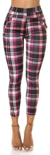 Koucla Rutigt tryckt hög midja business look treggings, ROSA, S/M