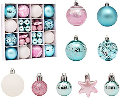 Fyfjur Weihnachtskugeln Pink Blau, Weinachtskugelset, 42 Stück Weihnachtsbaumkugeln, Exquisit Plastik Wetterfeste Weihnachtskugeln, WeihnachtsbaumschmuckSet Christmas Tree Decoration