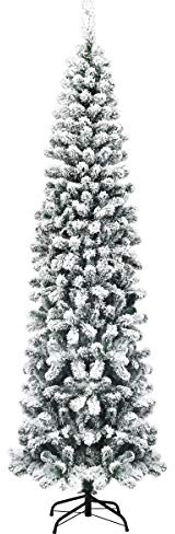 COSTWAY 225cm Árbol de Navidad Artificial Nevado, Agujas de PVC de 641 Puntas, Árbol de Navidad Slim/Estrecho, Soporte de Metal, Decorativa Nieve para Hogar Oficina Fiesta (225 cm)