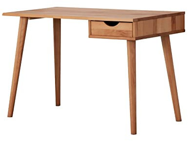 möbelando Schreibtisch TI-0078 aus Kernbuche massiv in Natur geölt mit Einer Schublade. Abmessungen (BxHxT) 120x75x55 cm