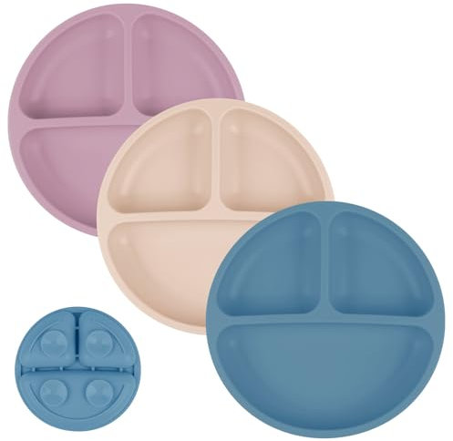 Vicloon 3 Stück Silikonteller, Saugnapf-Teller mit Saugnapf, rutschfeste Babyteller, Silikon-Tischset