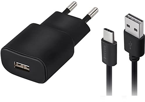 Forever Chargeur Secteur 2 A 5 V avec câble USB vers USB-C Noir Universel pour Smartphones, téléphones, écouteurs, Haut-parleurs de Toutes Les Marques