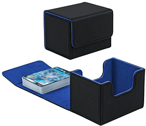 Tolesum Card Deck Box for MTG, Gathering Kartenbox für 100+ Karten, PU Leder Starkes Magnetic Sammelkarten Box Kompatibel Magic Commander TCG Karten (Horizontal-Schwarz und blau)