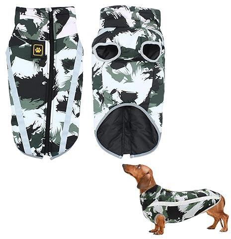 3XL Abrigo Impermeable para Perros Chaquetas de Invierno Abrigo Deporte Chaleco Traje con Arnés de Perro Rayas Reflectantes Cálidos Chaquetas Grande Mediano Prueba de Viento Ropa Traje de Nieve Blanco