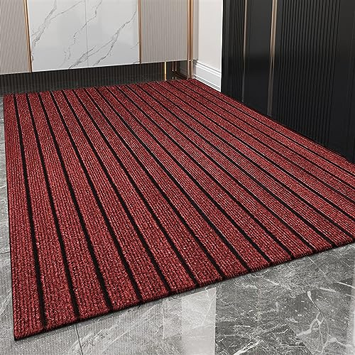 Heavyoff Felpudo de Entrada, Alfombra Exterior para Puerta, Antideslizante, Lavable para Atrapar Suciedad para Interior y Exterior Raya roja Vino, 120x180cm