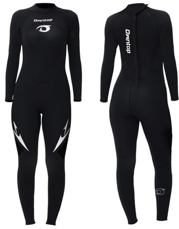 Owntop Damen Ganzkörper 3/2mm Neoprenanzug, Ultra-Stretch Langarm Winter Neoprenanzug, Rückenreißverschluss Erwachsene Neopren Surf- und Tauchanzug, Damen Schwarz XXL