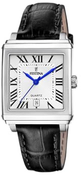 Festina Damen Uhr Analog Leder Schwarz - Quarzwerk - Mineralglas hochresistent - 5 ATM wasserdicht - Elegant klassisch Vintage - Datum F20682/3 - On The Square