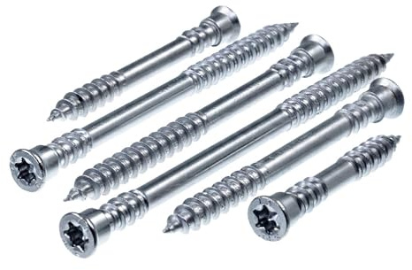 SECCARO Terrängskruv cylinderhuvud 5,5 x 60 mm, rostfritt stål C1, träskruv med underhuvudsgänga, TX/sexkantsrunda, 100 stycken