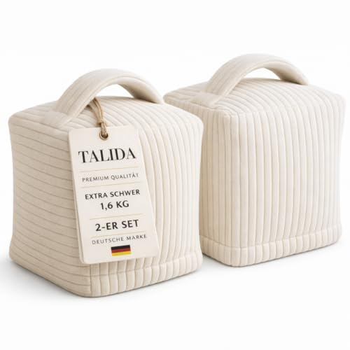 TALIDA Türstopper sack 1,6KG beige in Cord | mit Griff | waschbarer Bezug | mit Reißverschluss | schwer | modern | Boden Sand sack | sack 2er Set