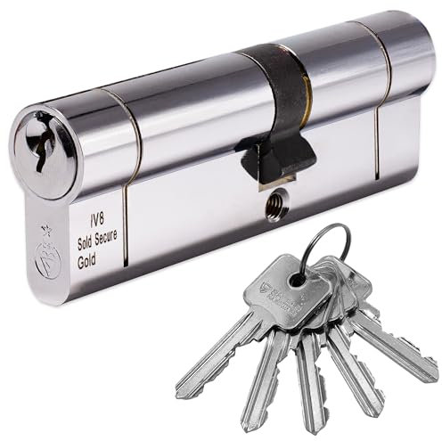 Euro Cylinder Door Lock Chrome - BSI TS007 Sold Secure Gold Anti-Snap - Includes 5 Keys 50/50