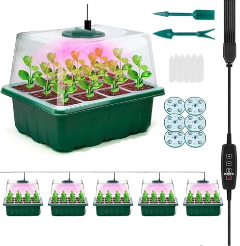 XRR Semenzaio,Mini Serra,Semenzaio Germinazione,6 Pezzi Semenzaio per Piantine,Vassoio Germinazione con Luce di Coltivazione, 72 Celle