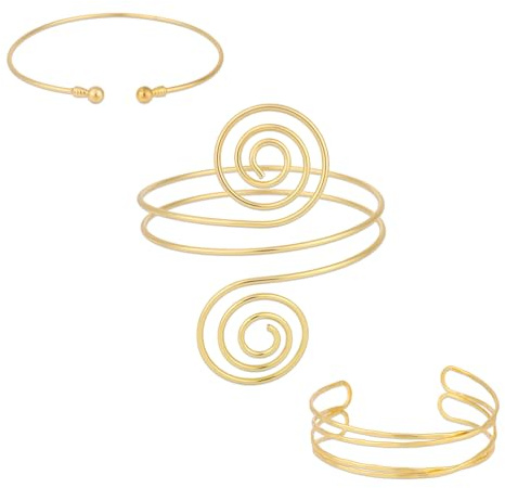 3 Pz Bracciale Aperto per la Parte Superiore del Braccio, 3 Stili Regolabile Braccialetti Dorati Parte Superiore del Braccio Gioielli Alla Moda con Bracciale a Spirale per Donna Estiva Regalo
