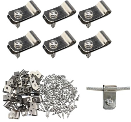 50 Piezas Abrazaderas de alambre para valla de acero inoxidable, Clips de Cerca de Alambre, Clips de fijación resistentes con tornillos para instalar vallas de madera, metal o vinilo