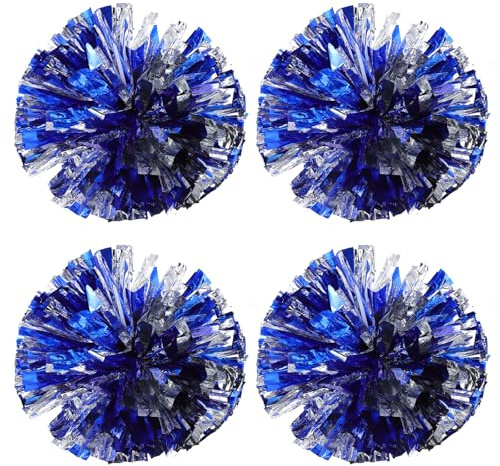 SHINYPASING Pompons de Cheerleading 30 Cm en Plastique Doré et Argenté, Lot de 4 Boules D’Encouragement Légères pour Pom-Pom, Accessoires Portables pour Événements Sportifs et Fêtes