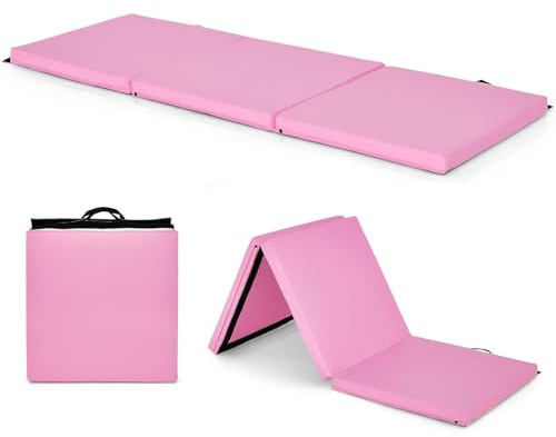 KOMFOTTEU Tapis de Gymnastique Pliable, Epaisseur de 3,8 cm, Tapis de Sport Fitness, Rembourrage en Coton Perlé EPE, Tapis de Gym epais, Dimension déplié de 180 x 60 cm (L x l) (Rose)