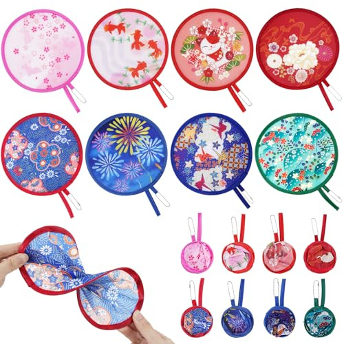 8 Pezzi Ventagli Giapponesi Pieghevoli Rotondi, Portatili Ventaglio da Mano con Motivi Tradizionali, Ideale per Donne Festival Estivi Matrimonio Feste e Decorazione Casa Ufficio, 8 Disegni Unici