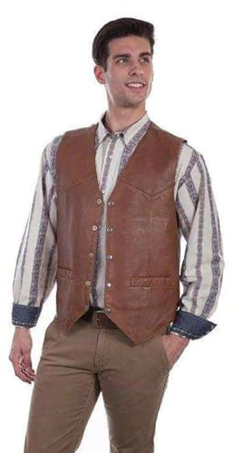 Scully Western Vest Mens Quality Leather Snap L Saddle Tan F0_507