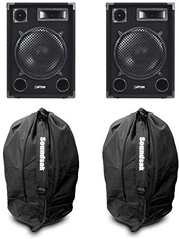 MAX SP12 Passive PA Speaker Set – Pair of 12-Inch 1400W Unpowered Loudspeakers with 3-Way Audio, Bass Ports & Protective Carry Bags for DJs & Venues