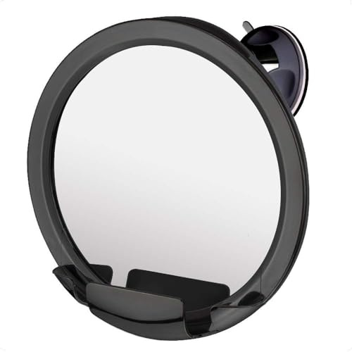 MIRRORVANA Fogless Shower rakspegel med rakhyvelhållare och stark sugkopp – anti-dimma spegel för en dimfri rakning i ditt badrum – 20 cm (svart) | Never Nick a Spot! Splittersäker rakspegel, uppgraderat sugfäste, smidig 360° rotation för en perfekt klar rakning