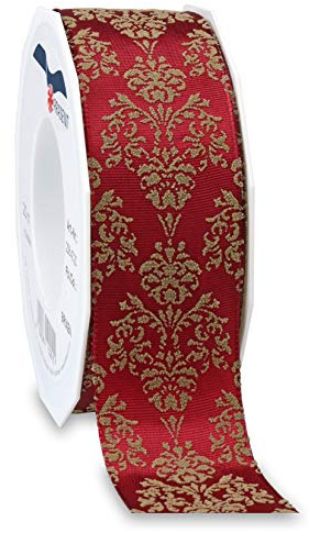 Präsent - Nastro Brixen Wired & Stampato Rosso Rubino - Taupe Larghezza 40 mm, Lunghezza 20 m