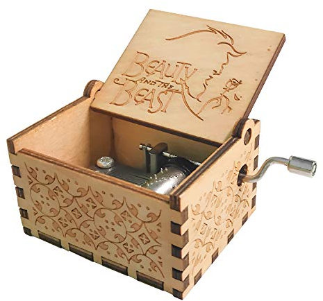 JJQHYC Wooden Music Box Vintage Hand Cranked Music Box Beauty and Beast Theme Musical Box Gift for Birthday and Christmas