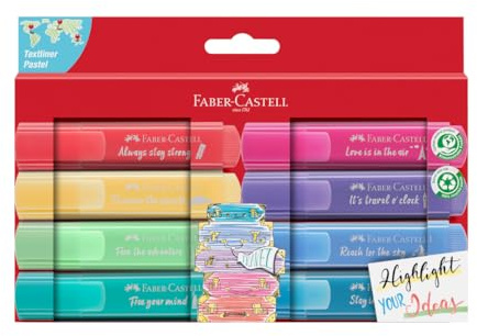 FABER-CASTELL 254626 - Textmarker Set TL 46, 8er Etui, Pastell Farben, mit langlebiger Keilspitze, Strichbreite 1 - 5 mm