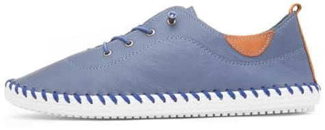 Lunar St Ives Leather Plimsoll 5 UK Mid Blue