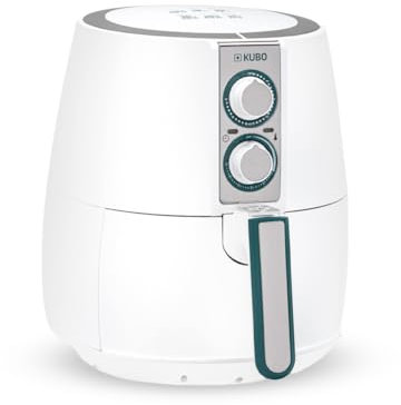Freidora sin aceite Kubo de 2,5 L, freidora de aire, 1500 W, temperatura ajustable, temporizador, blanca, 17,8 x 23,4 x 24,8 cm