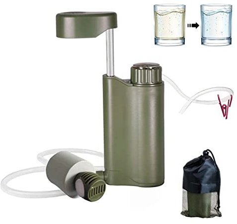 EEUK Wasserfilter Outdoor Survival 4500L Water Filter System, Tragbarer Camping Trinkwasserfilter, 6 Stufen Filtration Pumpfilter Tischwasserfilter mit 0,01-Mikron-Wasserfiltersystem, Grün
