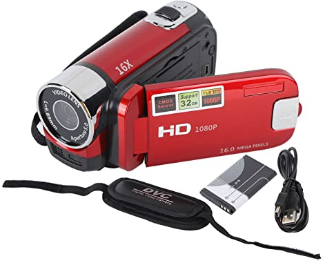 Digital Camera, 1080P Video Camera, Anti Shake 16X Zoom Camera with 2.7in TFT Rotatable Screen and USB Cable, DV Camera Recorder for Raveling, Graduation Shooting, Red Black (Red)