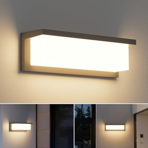 Coinmit 36W LED Wandleuchte für den Außenbereich, 3000K, 3500LM, IP65 Wasserdichte Wandlamp, Wandleuchte aus Aluminium für Innen und Außen, Terrasse, Balkon,Anthrazit…