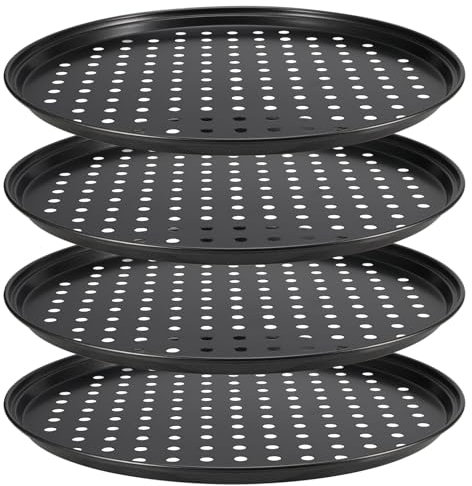 MOUYAT 4 Pack 12 Inch Pizza Trays, Pizza Trays for Oven, Non-Stick Pizza Pan Set, Carbon Steel Round Pizza Plate for Home Kitchen Oven