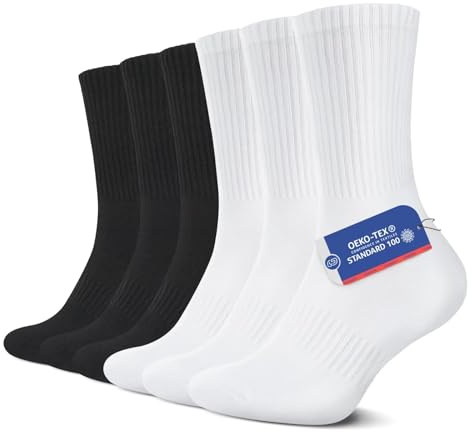 YouShow Calzini Uomo Donna Classici Bianco Nero 6 Paia Calzini Sportivi Calzini da Tennis Cushioned 39-42