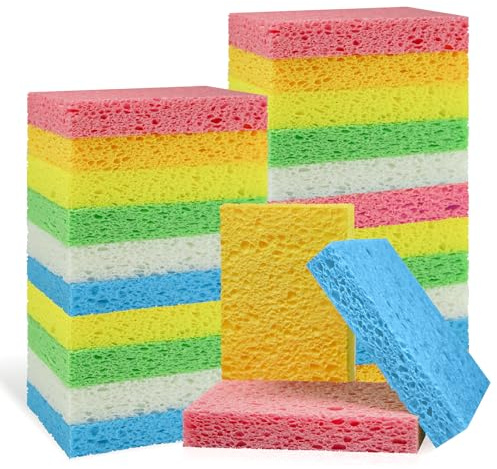 Non-Scratch Kitchen Sponges 24 PCS | Compressed Cellulose Sponges | Natural Biodegradable Sponge for Kitchen Dishes Bathroom Cars | DIY Cut-Outs