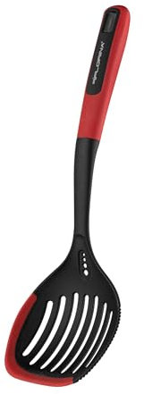 FLORINA Schiumarola in Silicone (33,5 cm) I Schiumarola MARS con Manico Antiscivolo Soft-Touch I Occhiello per Appendere I Resistente al Calore I Lavabile in Lavastoviglie I Rosso-Nero