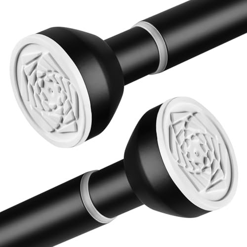 Shower Curtain Pole 125-205cm Stainless Steel Shower Curtain Rod Tension Rod for Curtains No Drill Extendable Curtain Poles Shower Curtain Rail for Bathroom Bedroom Kitchen Wardrobe, Black