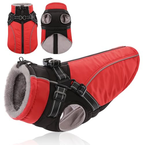 KONVINIT Hundemantel mit Geschirr Hundejacke für Kleine und Mittelgroße Hunde Gepolsterte Wasserdicht Wintermantel Hund mit Brustgurt Reflektierende Winterjacke Welpen,Size XS