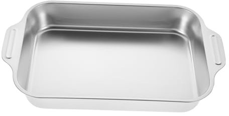 UTHCLO Rectangular Stainless Steel Roast Pan 37x22x5.3cm Thick Flat Fish Roasting Tray Induction Hob Compatible Seafood Serving Plate Kitchen Cookware