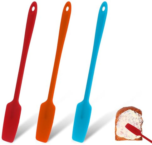 Bewudy 3 spatole in silicone con manici lunghi, spatola per barattoli in silicone, spatola in gomma per spargere marmellate, raschietto in silicone antiaderente resistente al calore, per bottiglie di