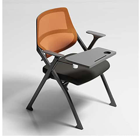 Ergonomisk nätbaksida surfplatta armstol med skrivbräda mobil häckande konferensstol med flipbricka (orange)
