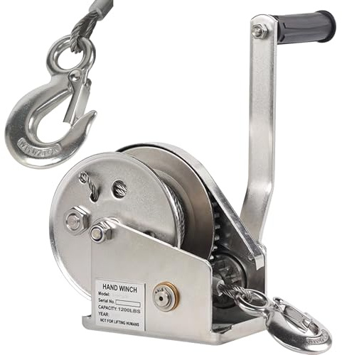 Aocay Verricello Manuale con Freno Automatico, 1200lbs Argano Manuale a Fune Piccolo, Acciaio inossidabile Verricelli Manuali con fune e gancio per Tirare e Sollevare