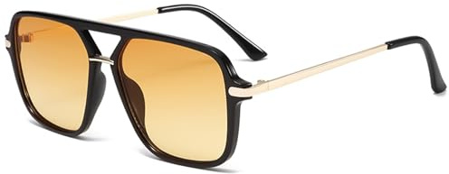 CIKJUK Pilot Sunglasses Womens Mens Retro 70s Tinted Lens Ladies Sun Glasses Vintage Square Metal Shades with UV400 Protection-Black/Orange