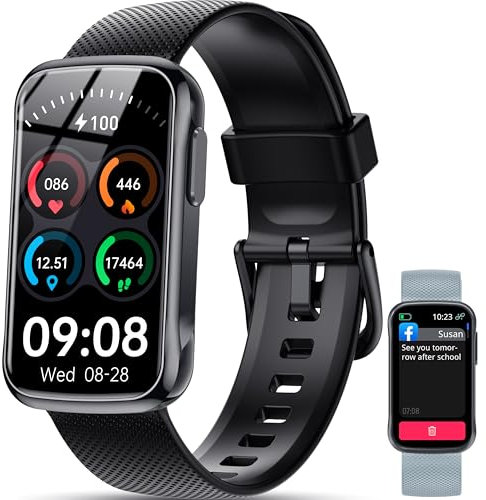 OUKITEL Montre Connectée Homme Femme avec 2 Bracelets Interchangeables, IP68 Smartwatch Bracelet Montre de Sport, Oxymètre Podomètre, Cardiofrequencemètre, Calories, Fitness Tracker pour Android iOS