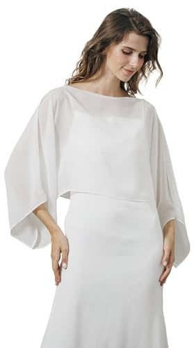 BEAUTELICATE Cape Boléro En Mousseline de Soie Haut à Manches Chauve-souris Châle Étole Transparent De Femme Mariée Demoiselle d'honneur Mariage Invité Soirée Cérémonie D’été