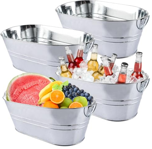 APACALI 4 unidades de enfriador de bebidas de acero galvanizado con palas, bandeja de zinc, bandeja para bebidas, enfriador de botellas de champán, enfriador de botellas, cubitera de hielo, cubo de