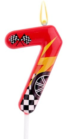 Candela Compleanno Forma Auto Corsa, Candele con Numeri da Corsa Decorazioni per Torte di Compleanno con Ruote a Scacchi Rosse Nere e Bianche Adatte per Feste di Bambini (7)